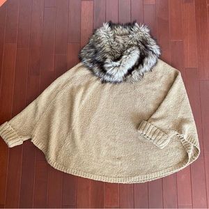 Michael Kors Dark Camel Sweater with Faux Fur Detachable Collar